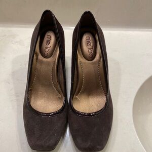 Brown suede square toe pump by me Too